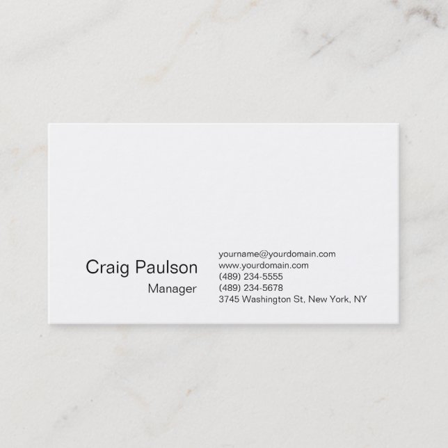 Elegant White Plain Simple Modern Business Card (Front)