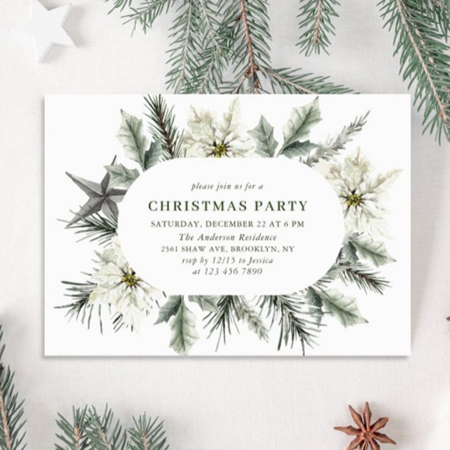 Elegant White Poinsettia Bohemian Christmas Party Invitation (Creator Uploaded)