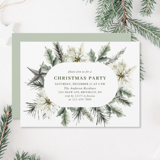Elegant White Poinsettia Bohemian Christmas Party Invitation (Creator Uploaded)