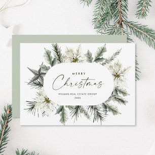Elegant White Poinsettia Christmas Corporate Holiday Card
