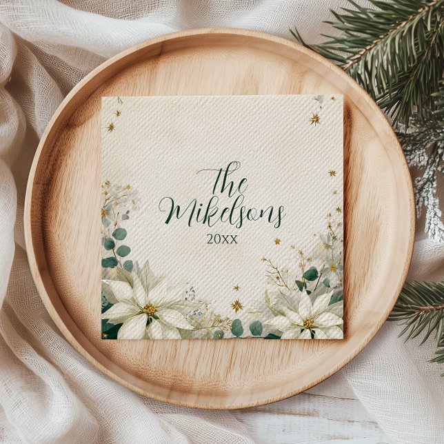 Elegant White Poinsettia Christmas Party Napkin (Creator Uploaded)
