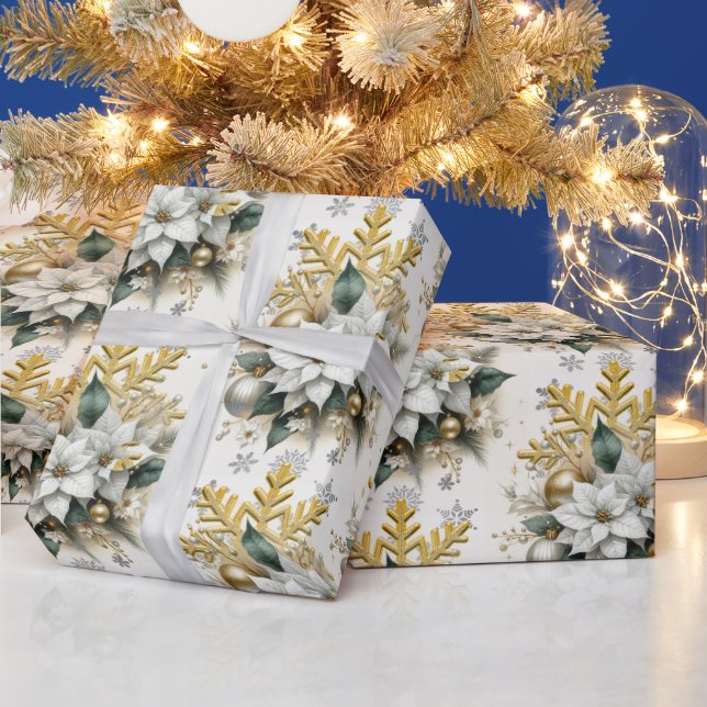 Elegant White Poinsettia Christmas  Wrapping Paper (Holidays)