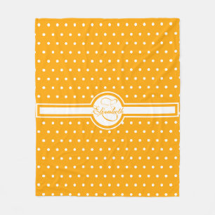 Elegant White Polka Dots on Orange Monogram Fleece Blanket