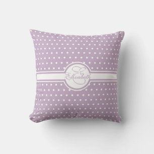 Elegant White Polka Dots on Purple Monogram Cushion