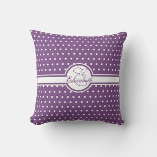 Elegant White Polka Dots on Purple Monogram Cushion
