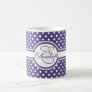 Elegant White Polka Dots on Ultra Violet Monogram Coffee Mug