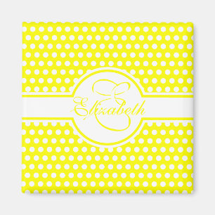 Elegant White Polka Dots on Yellow Monogram Magnet