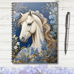 Elegant White Pony And Forget-Me-Nots Notebook