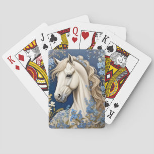 Elegant White Pony And Forget-Me-Nots Playing Cards