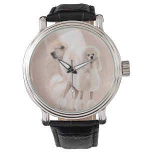 Elegant White Poodle Pastel Collage Watch