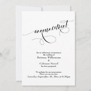 Elegant White Postponed Wedding Announcement