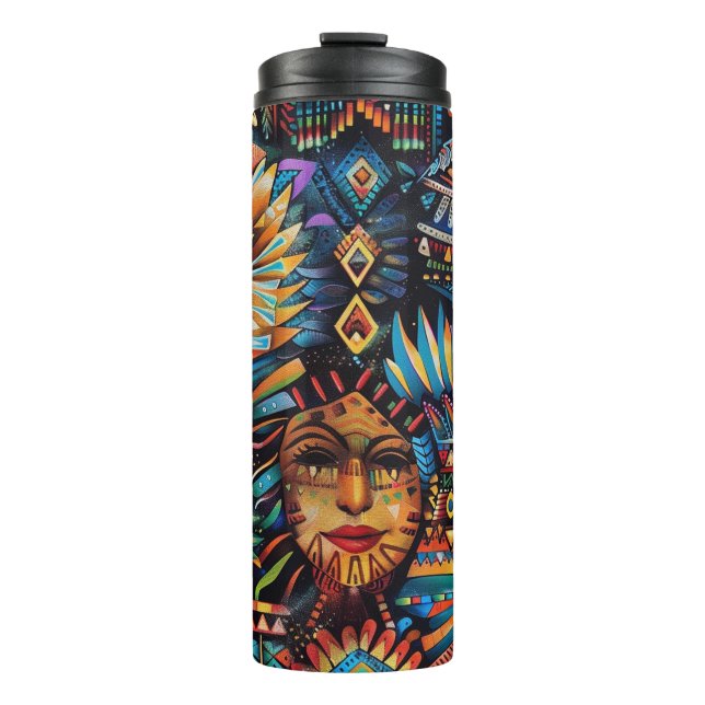 Elegant White "Pre-Columbian Tapestry" Thermal Tum Thermal Tumbler (Front)
