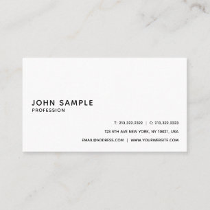 Elegant White Professional Sleek Plain Modern Business Card