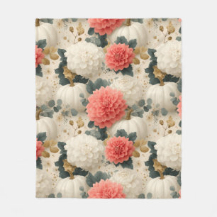 Elegant White Pumpkin and Dahlia Fall Design Fleece Blanket