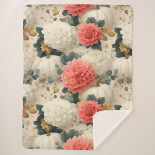Elegant White Pumpkin and Dahlia Fall Design Sherpa Blanket
