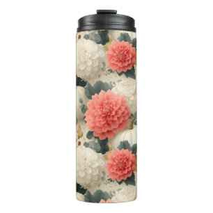 Elegant White Pumpkin and Dahlia Fall Design Thermal Tumbler