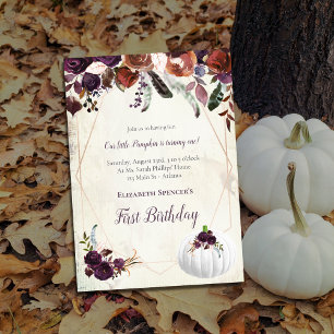 Elegant White Pumpkin Baby First Birthday Invitation
