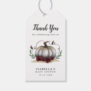 Elegant White Pumpkin Baby Shower Favour Gift Tags