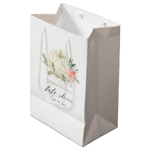 Elegant White Pumpkin Blush Floral Baby Shower Medium Gift Bag