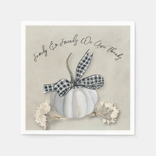 Elegant White Pumpkin Fall Thanksgiving Family Napkin (Front)