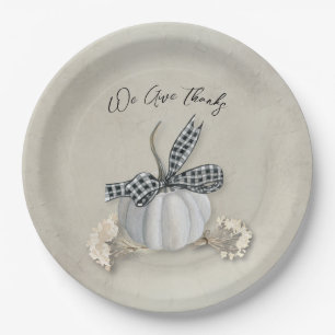 Elegant White Pumpkin Fall Thanksgiving Paper Plate
