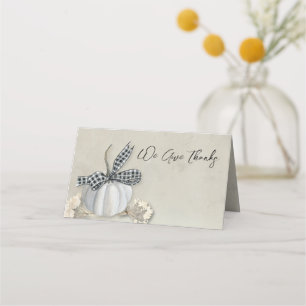 Elegant White Pumpkin Fall Thanksgiving Place Card