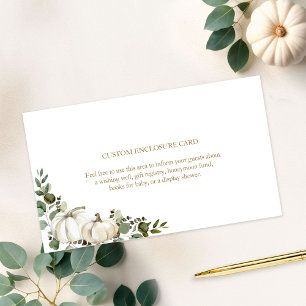 Elegant White Pumpkin Greenery Fall Bridal Shower Enclosure Card