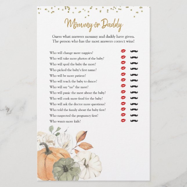 Elegant White Pumpkin Mummy or Daddy Games (Front)