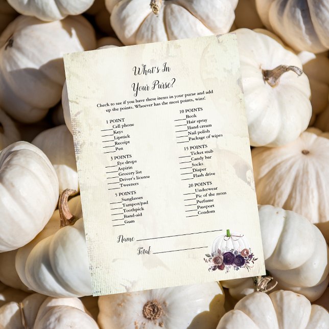 Elegant White Pumpkin What's In Your Purse Game Invitation (Creator Uploaded)