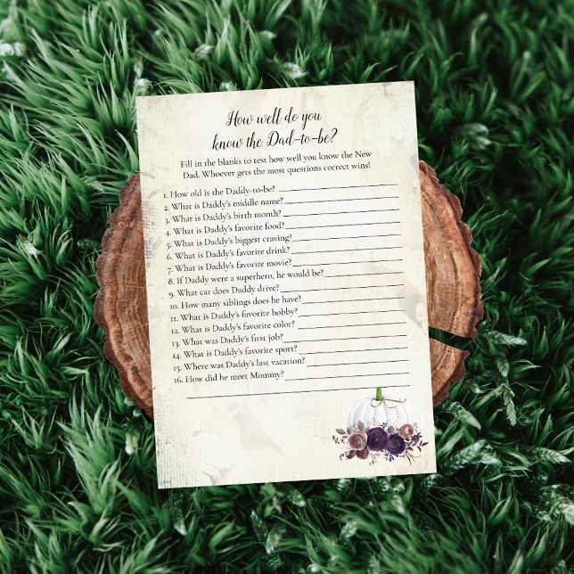 Elegant White Pumpkin Who Knows Dad Best Game Invitation (Creator Uploaded)