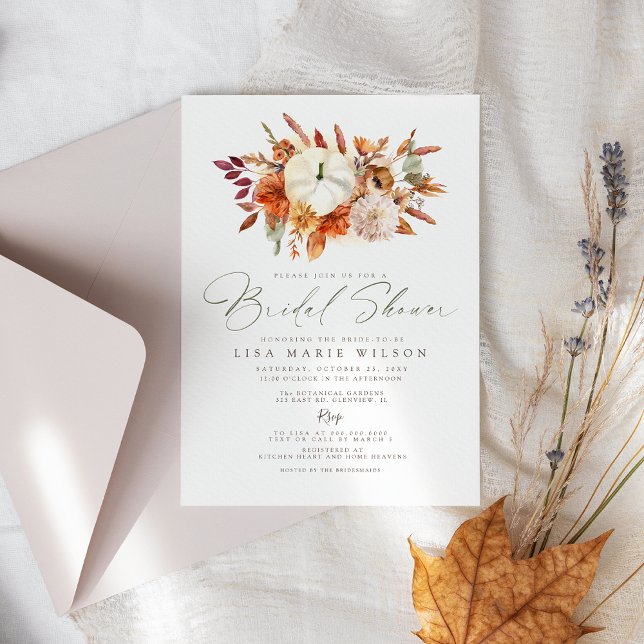Elegant White Pumpkins Fall Bridal Shower Invitation (Elegant White Pumpkins Fall Bridal Shower Invitation)