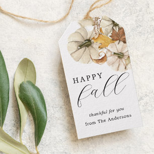 Elegant White Pumpkins Happy Fall Thanksgiving Gift Tags