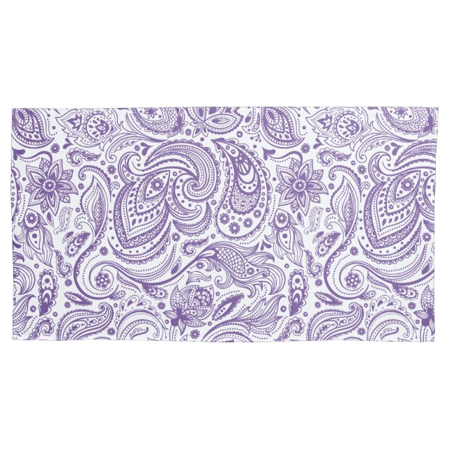 Elegant White & Purple Floral Paisley Pillowcase (Front)