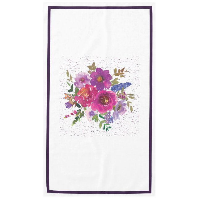 Elegant White Purple Flower Wedding Tablecloth (Front)