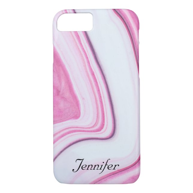 Elegant WHITE PURPLE PINK MARBLE ADD YOUR NAME Case-Mate iPhone Case (Back)