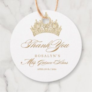 Elegant White Quinceanera Gold Tiara Favour Tags