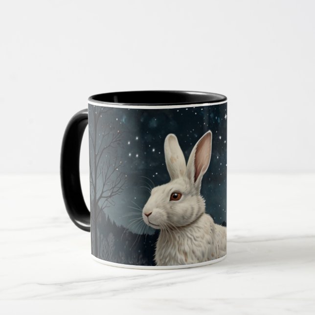 Elegant white rabbit Christmas snowy woodland  Mug (Front Left)