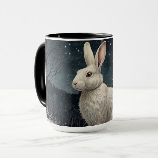 Elegant white rabbit Christmas snowy woodland  Mug (Front Left)