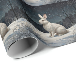 Elegant white rabbit Christmas snowy woodland Wrapping Paper
