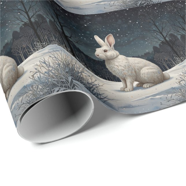 Elegant white rabbit Christmas snowy woodland  Wrapping Paper (Roll Corner)