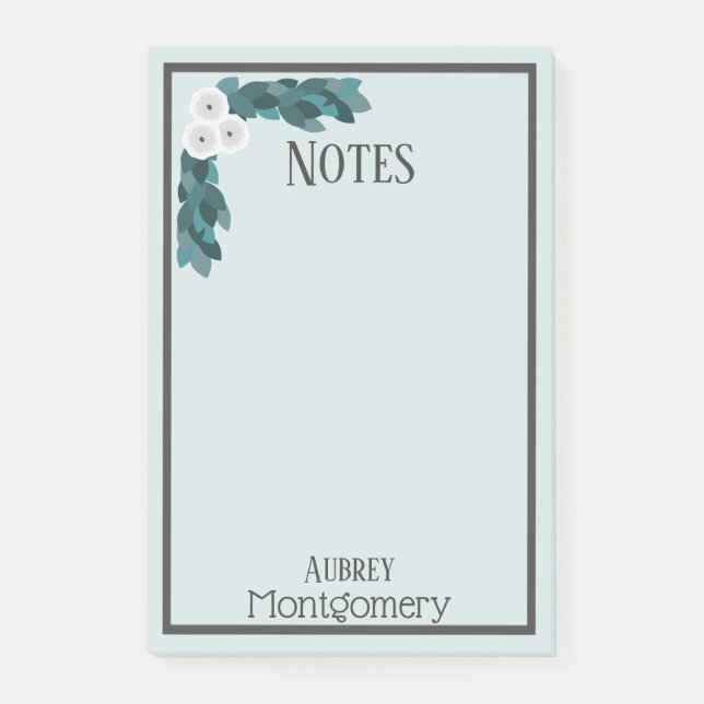 Elegant White Ranunculus & Foliage Personalised Post-it Notes (Front)