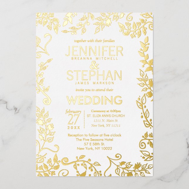 Elegant White Real Gold Floral Wedding (Front)