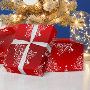 Elegant White & Red Christmas Tree Pattern Wrapping Paper