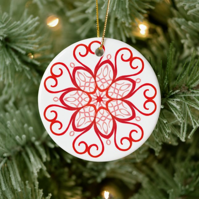 Elegant White & Red Decorative Mandala Christmas Ceramic Tree Decoration (Tree)