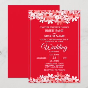 Elegant White Red Floral Wedding Invitation