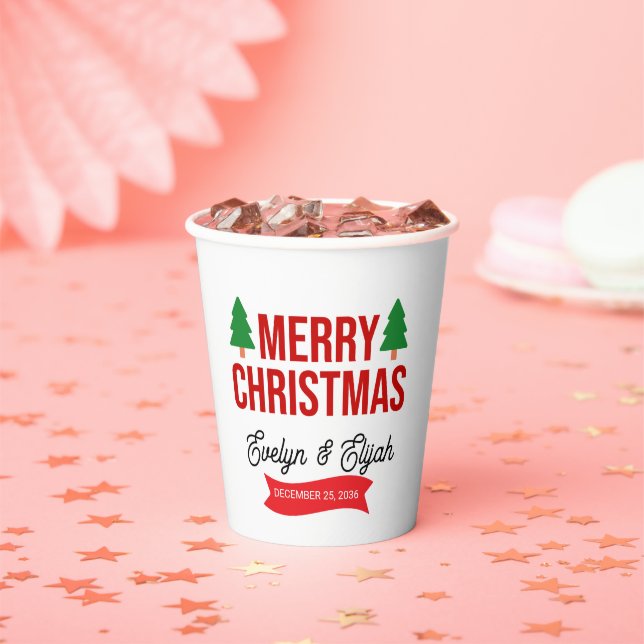Elegant White Red Green Holiday Celebration Paper  Paper Cups (Insitu)