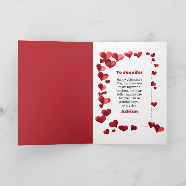 Elegant White & Red Heart Valentine's For her 2025 Holiday Card (Inside)