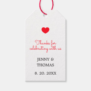 Elegant White Red Heart Wedding Thank You Gift Tags