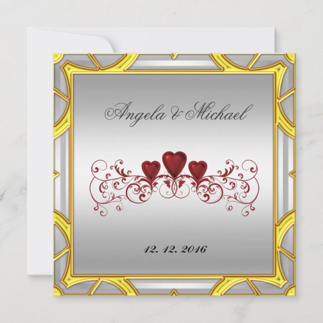 Elegant White Red Hearts Wedding Invitation (Front)