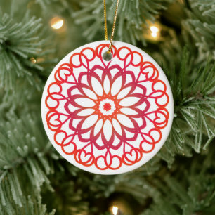 Elegant White & Red Pretty Cute Decorative Mandala Ceramic Tree Decoration